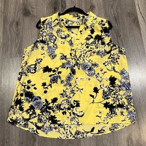 💜Dana Buchman Yellow and Black Patterned Floral Sleeveless Stylish vacation top